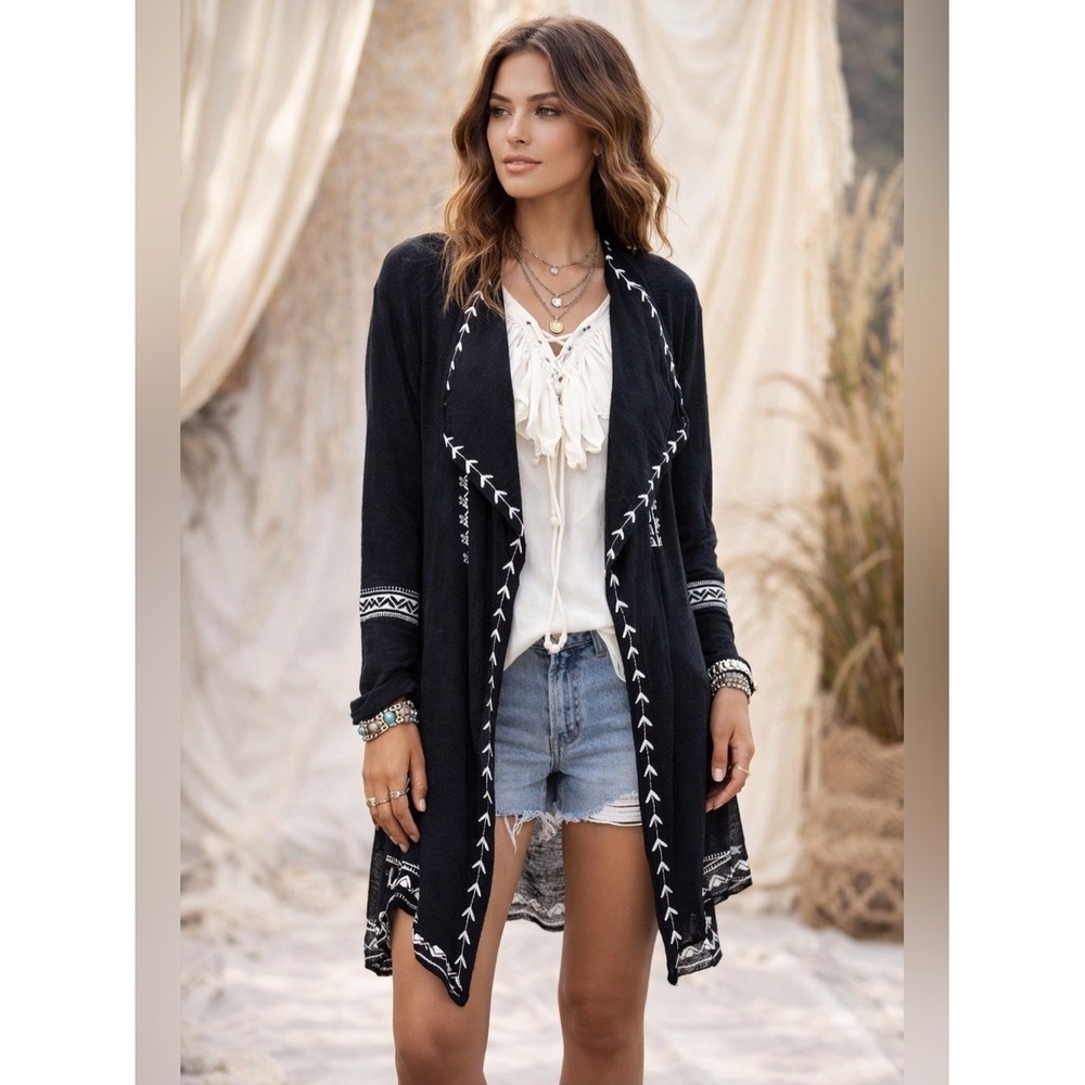Haute Project Women's Black Embroidered Cardigan